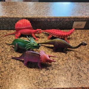 Vintage 80's PVC Rubber Dinosaur Toy Set Of 5